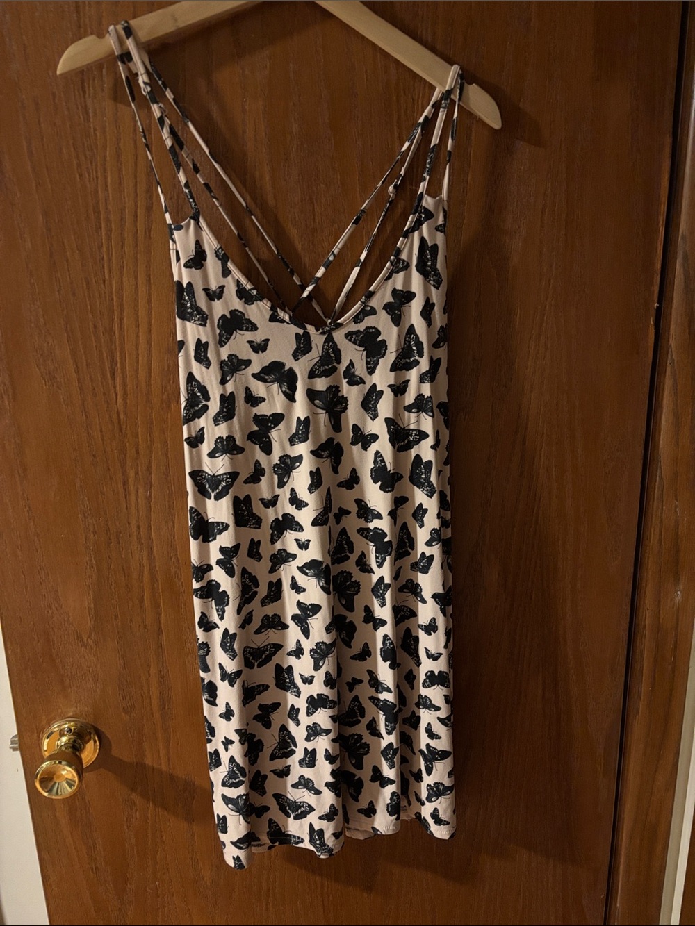 Xhilaration Cream Slip Dress with Black Butterfly Print